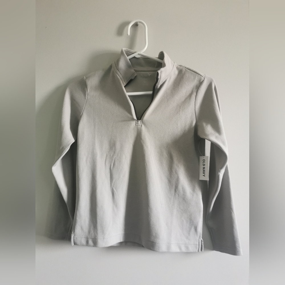 (3/$12) - BNWT Old Navy Kids Quarter Zip Long Sleeve Waffle.Size 6-7. Light Grey